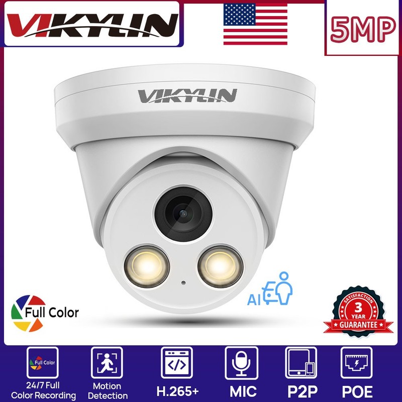 Vikylin 24H Color Ethernet 5MP Security POE Camera with remote view Onvif Turret
