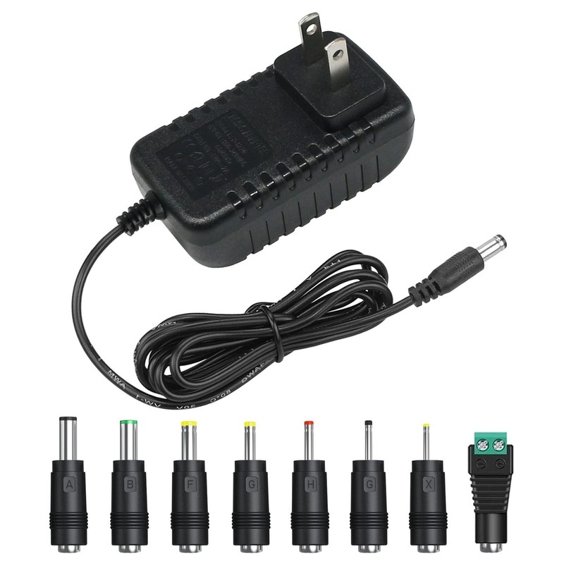 Tugermoola 12V 1A AC Power Supply Adapter Cord with 8 Interchangeable