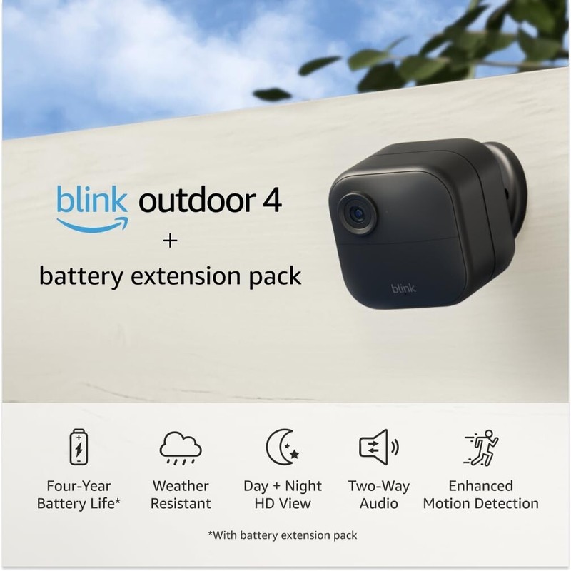 Blink Outdoor 4 (4th Gen) + Battery Extension Pack- Wire-Free HD Smart Security