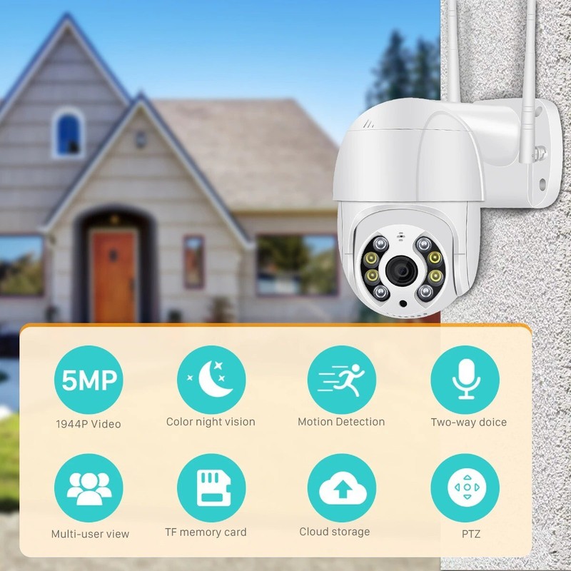 CCTV 5MP Wifi home Security camera Outdoor AI Human Detection Audio 1080P 4Xzoom gallery