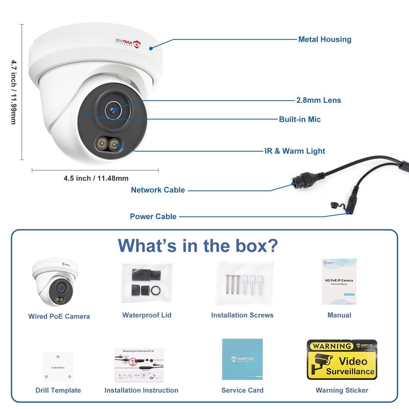 4K 8MP PoE , Full Metal Turret IP Outdoor Wired, AI Human Vehicle Detection, ... gallery