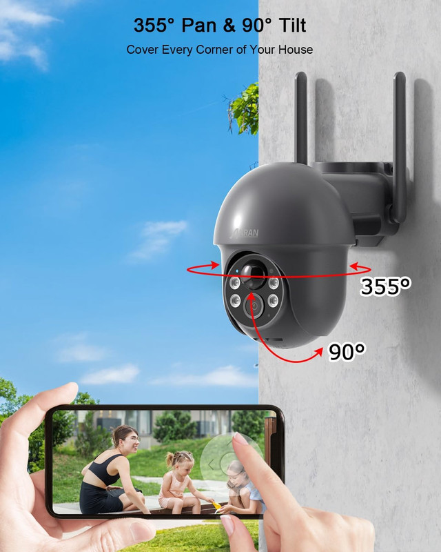 3MP Security Camera Wireless Outdoor, 2K Solar Outdoor Camera with 360° View, Sm gallery