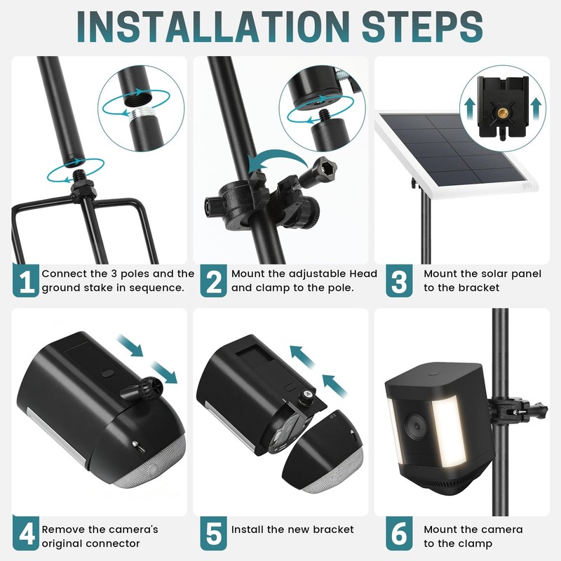 Camera Mount, 2in1 Pole Ground Stake Mount Stand with Solar Panel Mount for R... gallery