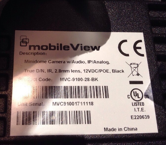 MOBILEVIEW HD MINIDOME IP/ANALOG CAMERA 9100 DAY/NIGHT IR POE MIC 2.8mm 1.3MP gallery