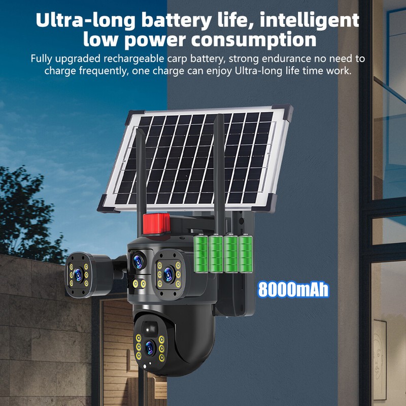 Solar WiFi Camera PTZ Triple Lens Three Screen PIR Night Vision Surveillance Cam gallery