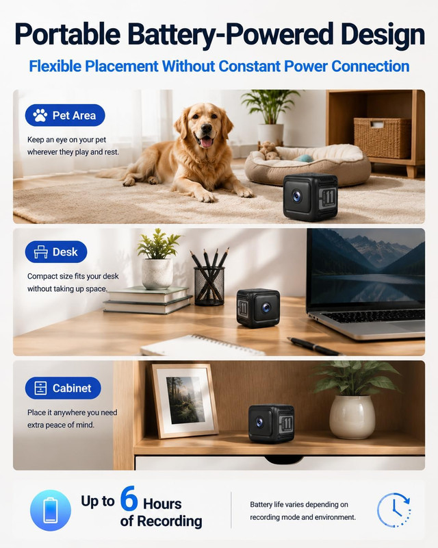 Mini Indoor Pet Camera, 1080P HD Offline Recording, 6-Hour Battery | Smart Motio gallery