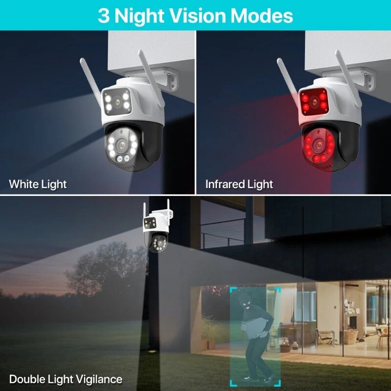 Dual Lens 360º Wifi Cameras Security 8MP 4K Outdoor Human Detection PTZ Cameras gallery