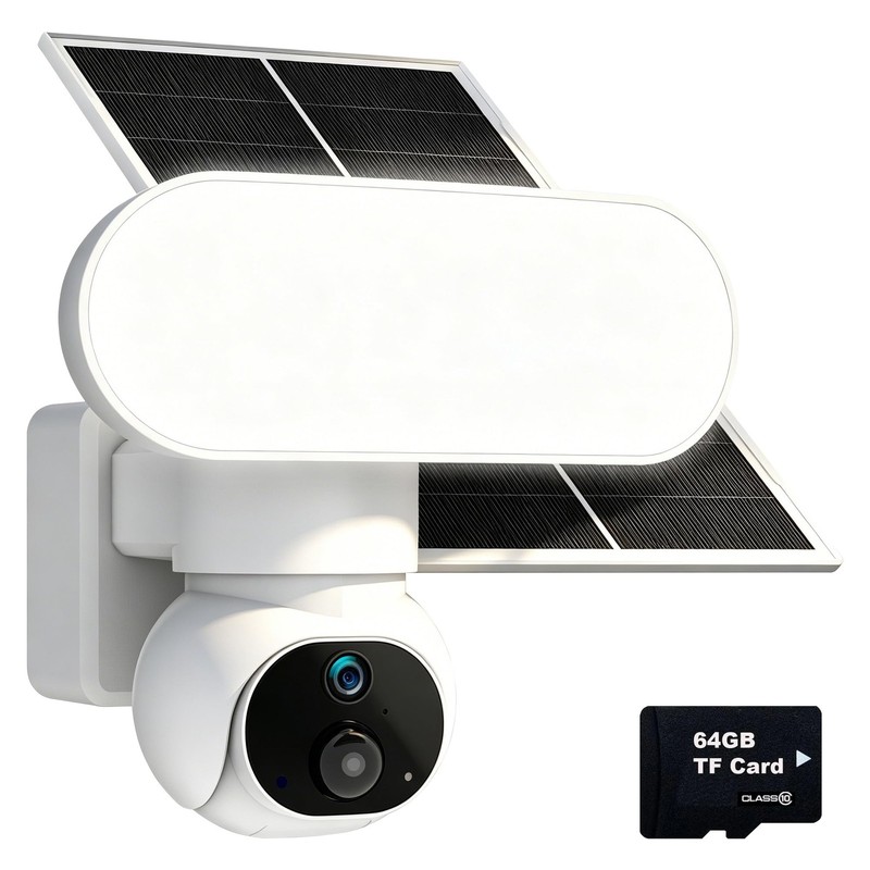 Solar Security Camera Wireless, 1500LM Floodlight & 2K PTZ