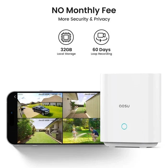 aosu 4-Cam Outdoor Wireless Security Camera System, Solar, 2K PTZ gallery