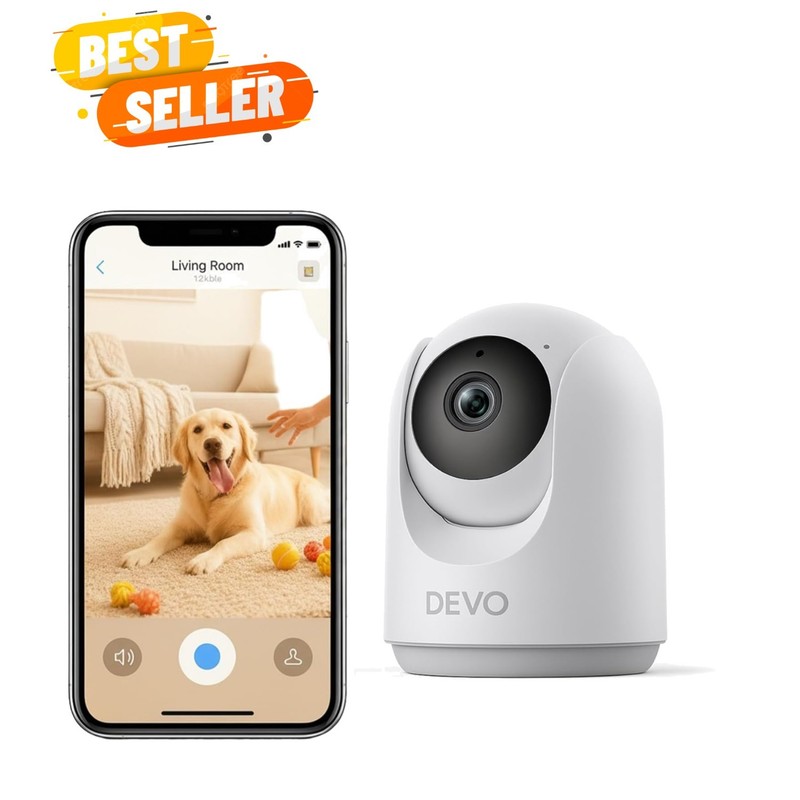 2K QHD Indoor Security Camera with 360° Pan-Tilt & Night Vision – White
