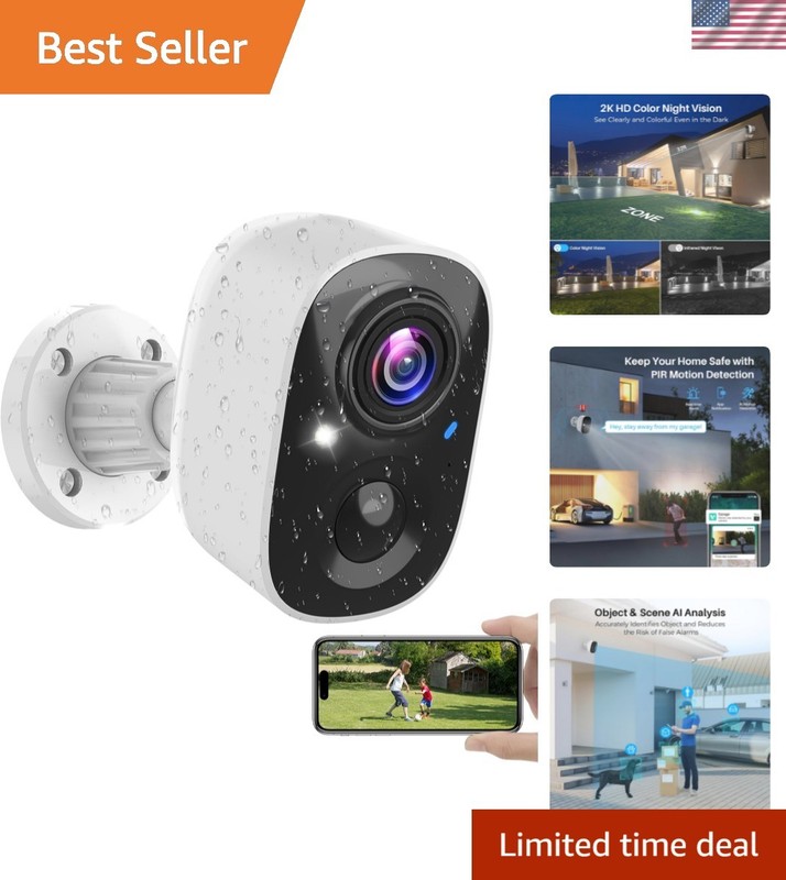 Weatherproof Battery Security Camera with 2K Video and Instant Mobile Alerts