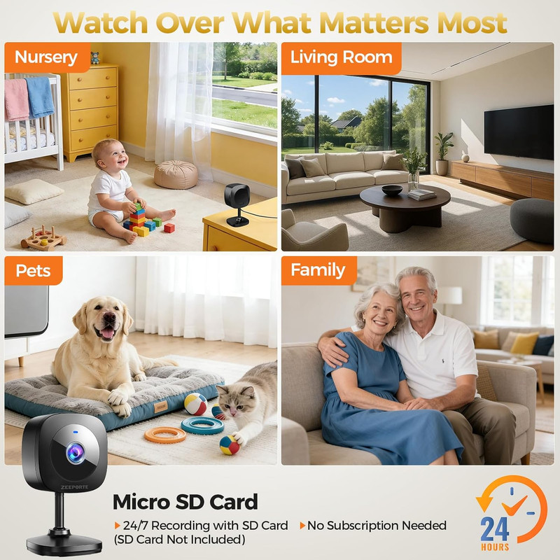 2K Indoor Security Camera Baby Monitor Dog Pet Motion Detection Night Vision gallery