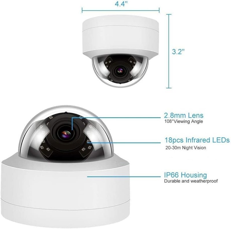 6MP PoE IP Vandal Dome Camera IR Mode Outdoor/Indoor Metal Housing 2.8mm gallery