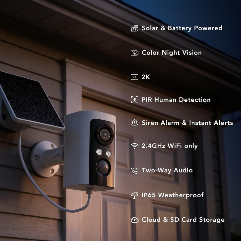 Brand New 2K Wireless Outdoor Security Camera System (2-Pack) - Solar Powered gallery