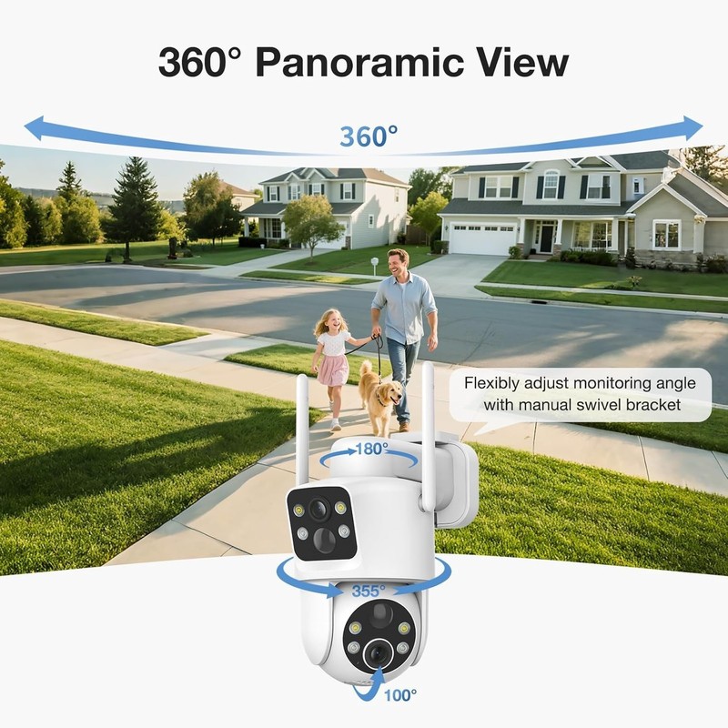 Dual Lens Solar Security Cameras Wireless Outdoor, 2K Full HD Video, 360° Vie... gallery