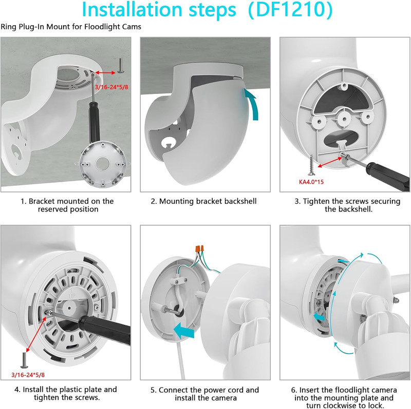 Outdoor Camera Eave Mount Bracket Compatible with R-Ing Floodlight Cam Wired Pro gallery