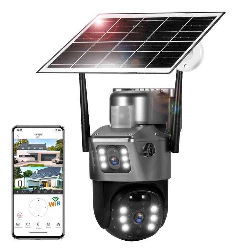 KERUI 4MP Outdoor WiFi Solar Camera Dual Lens PTZ 2K Home Security CCTV Battery