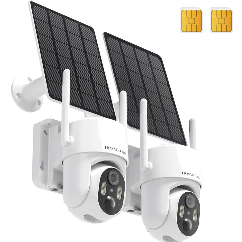2-Pack Solar-Powered 4G LTE Security Camera – No Internet, 2K HD, 360° View