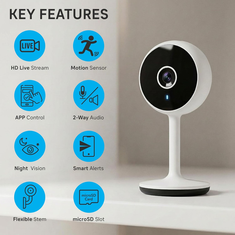 Smart Indoor Security Camera 2-Pack - HD, Night Vision, 2-Way Audio, App Control gallery
