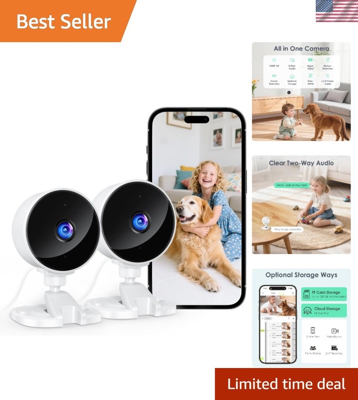 2-Pack Indoor Security Camera Set – 1080p HD, Night Vision & Two-Way Audio