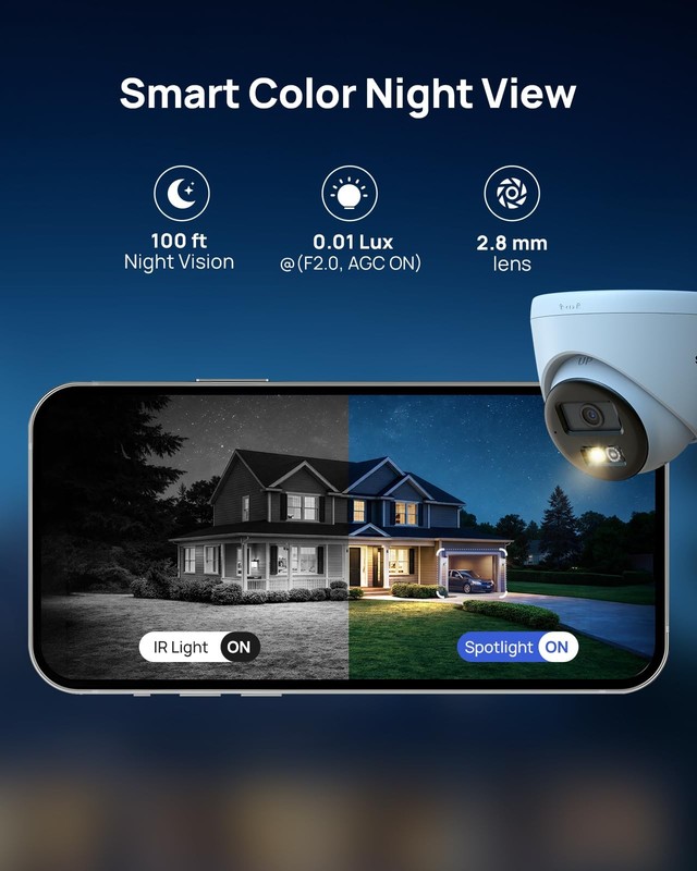 C500 2Pcs 5MP IP Security Camera, Red and Blue Light Alarm, Color Night Visio... gallery