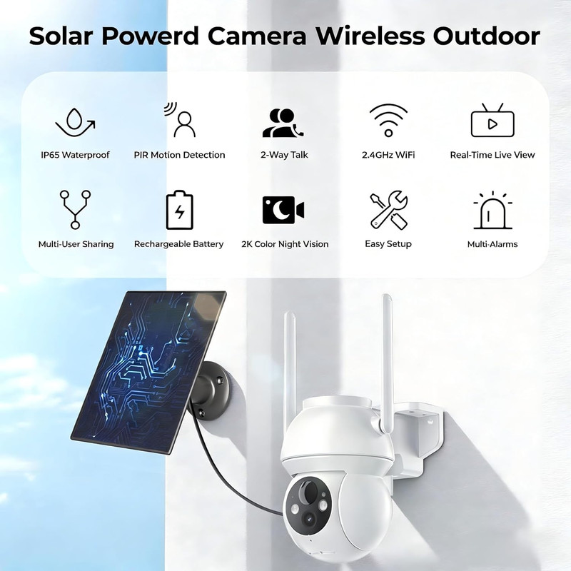 Solar Security Camera Wireless Outdoor, 2K HD Color Night Vision Home Security C gallery