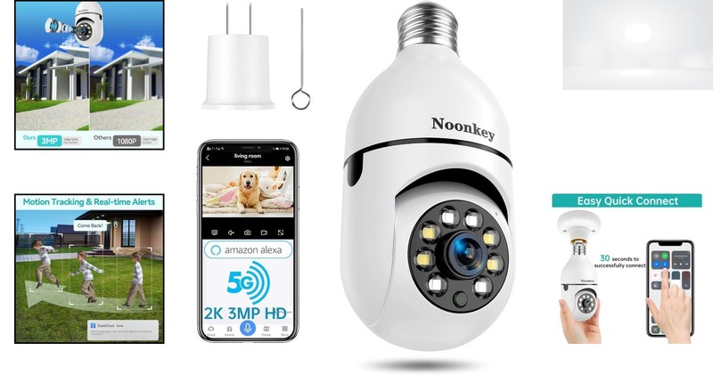 Light Bulb Security Camera 2K 3MP 360° Wireless WiFi Outdoor E27 Motion Tracking gallery