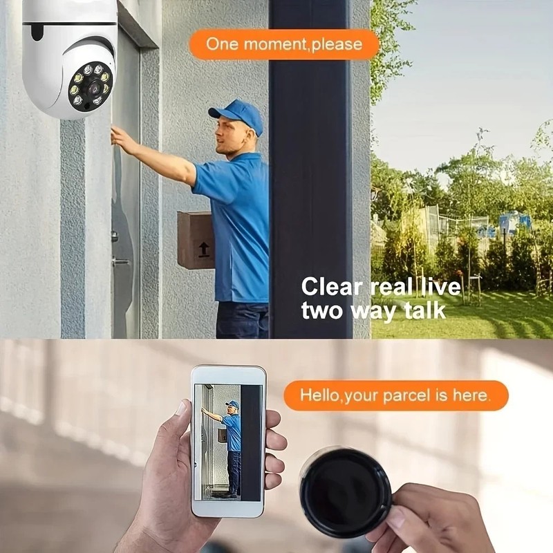 2 Pack WiFi Light Bulb Security Camera 5GHz Outdoor 360° Wireless E27 App Cam gallery