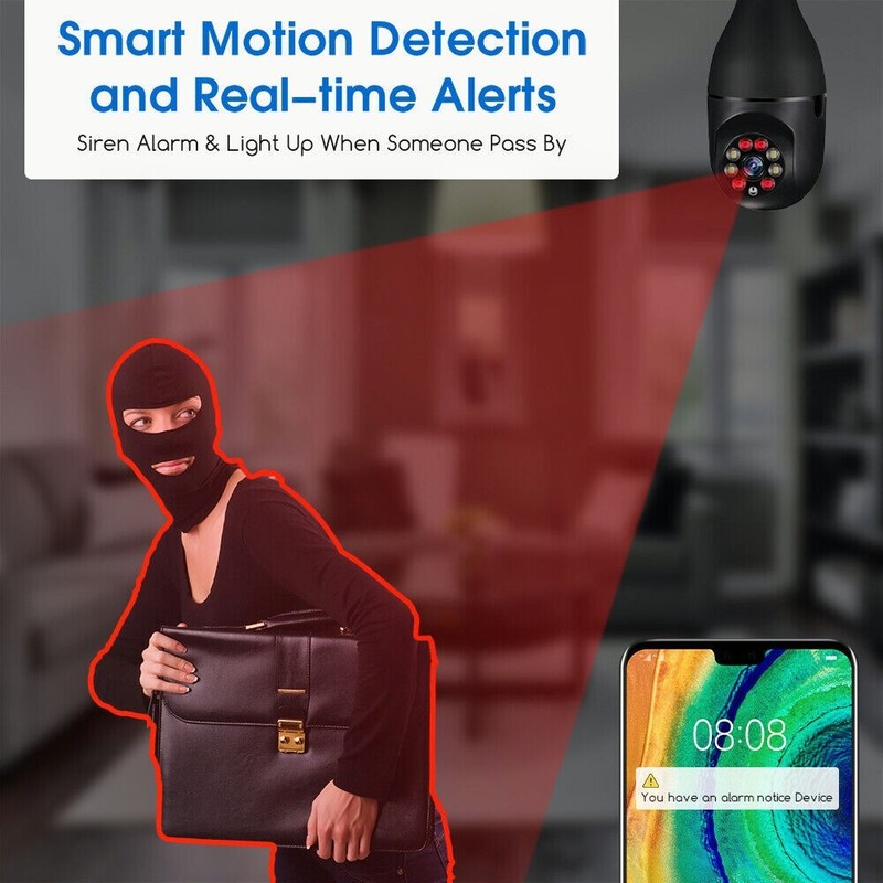 Black WiFi Bulb Camera – 1080P HD, 355° Pan, 90° Tilt, Motion & Alarm Alert gallery