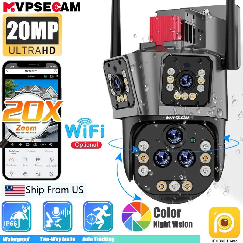 20MP Outdoor WiFi Camera Motion Tracking PTZ 3 Screen Security Protection Video