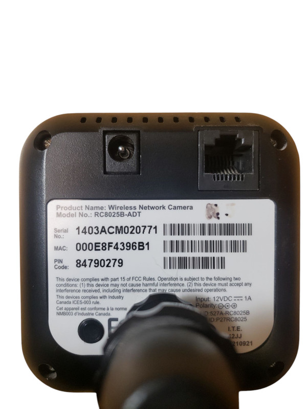 ADT Wireless Network Camera Model: RC8025B-ADT With Power Supply | tested works gallery