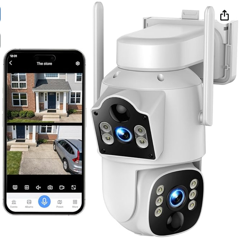 Dual Lens Security Camera 4G Outdoor, Cellular Camera with Dual Sensor 360 PTZ,