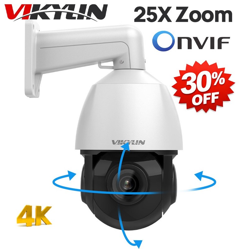 Vikylin 4K 8MP 25X PTZ 360 degree POE IP Camera Outdoor IR Audio Auto Tracking