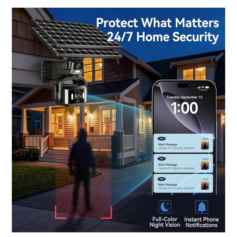 4G LTE Solar Security Camera Outdoor, Dual Lens 4K 8MP Wireless Camera with Dual gallery