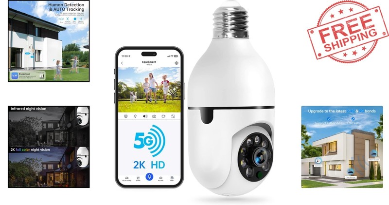 Home Security Light Bulb Camera - 2K Resolution with Motion & Human Detection gallery