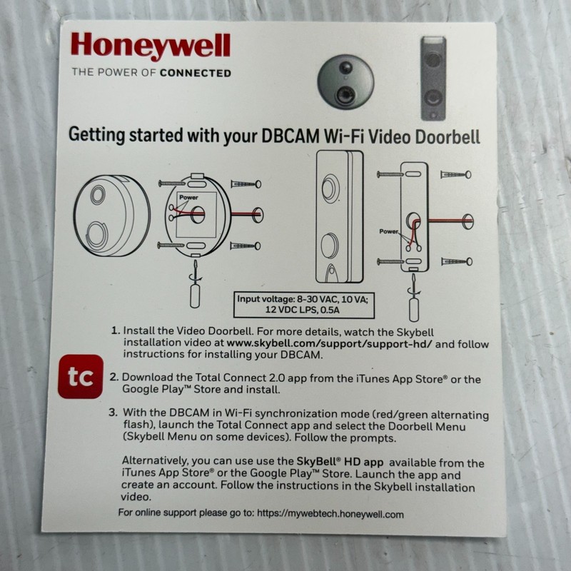 Honeywell Connected Home DBCAM-TRIMBR Wi-Fi Video Doorbell 1080p gallery