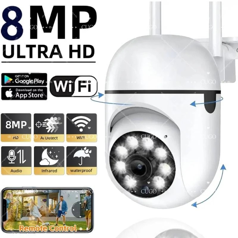 8MP Wireless Outdoor Security Camera, 4X Zoom, AI Tracking, Two-way Audio
