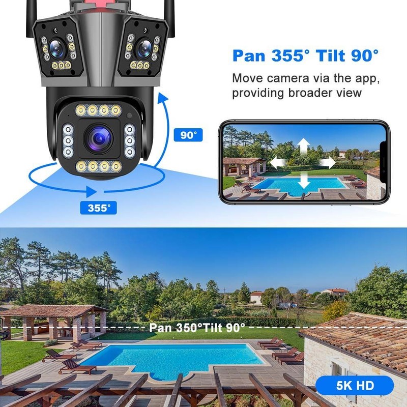 5K 12MP Wireless WiFi Camera Outdoor 10X Zoom Three Lens Home Security SmartCam gallery
