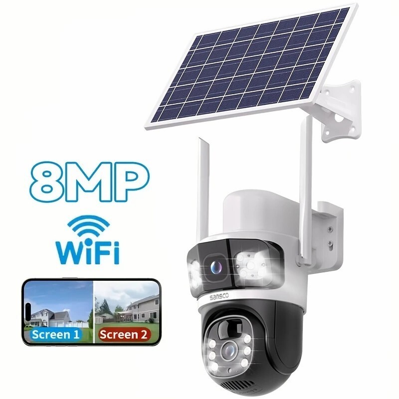 5PCS 4MP Solar Wireless Security Camera WiFi PTZ Dual Lens 2-Way Audio gallery
