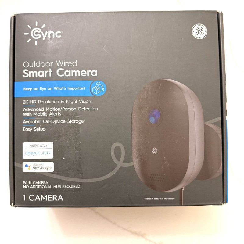GE Cync Outdoor Smart Wired Camera Home Security, Black