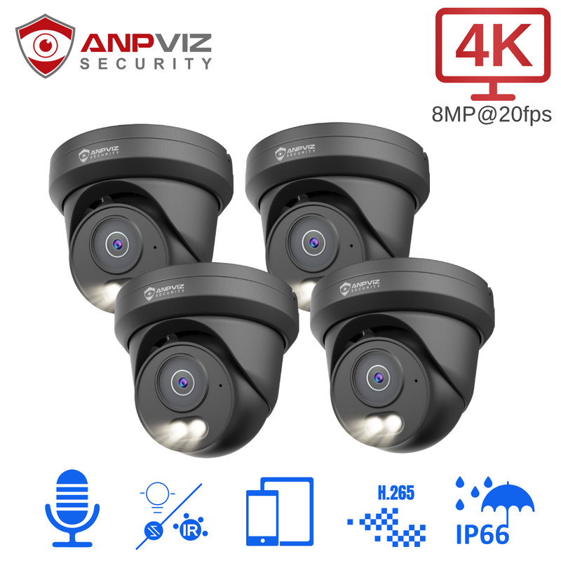 Anpviz 4Pack 8MP PoE IP Camera Color Night Vision Outdoor & Indoor AI IP66 H.265