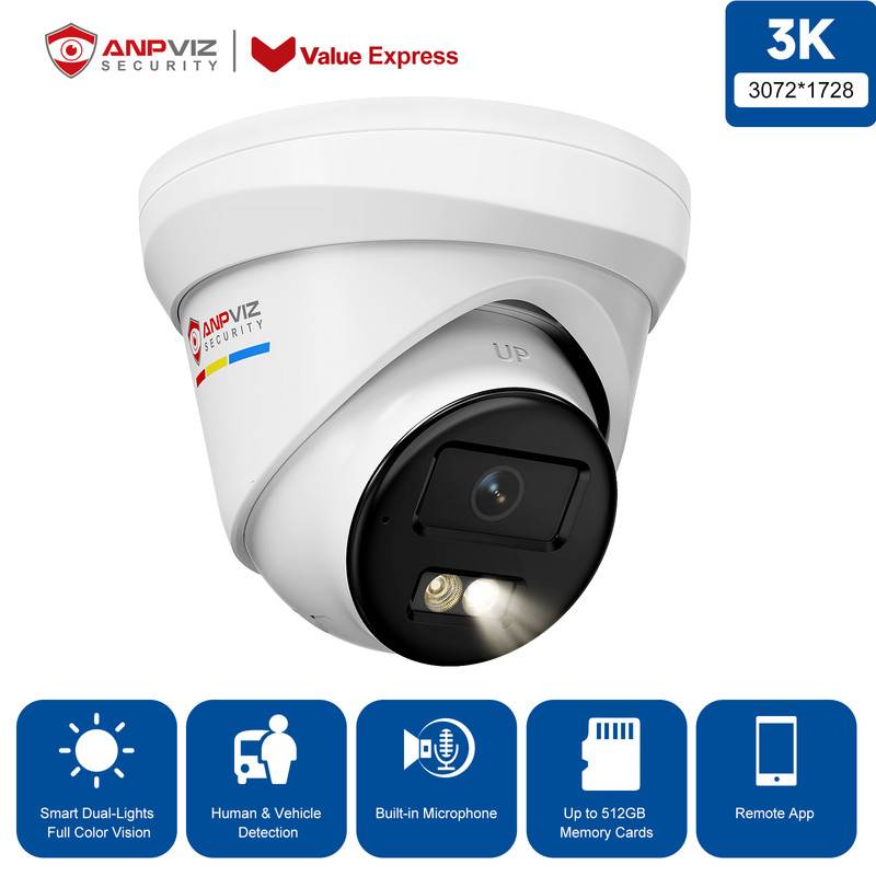 Anpviz 5MP PoE Security IP Camera Outdoor Metal IP67 Human Vehicle Mic ONVIF AI