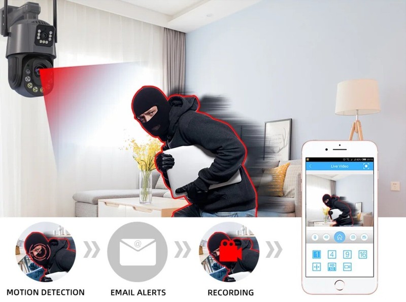 Outdoor Surveillance WiFi Camera 3K 6MP Dual Lens PTZ Human Detectio CCTV Camera gallery