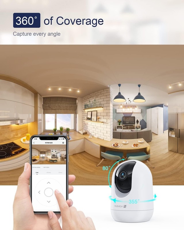 2K Indoor Security Camera for Pets & Home, WiFi, Night Vision, 360° View gallery