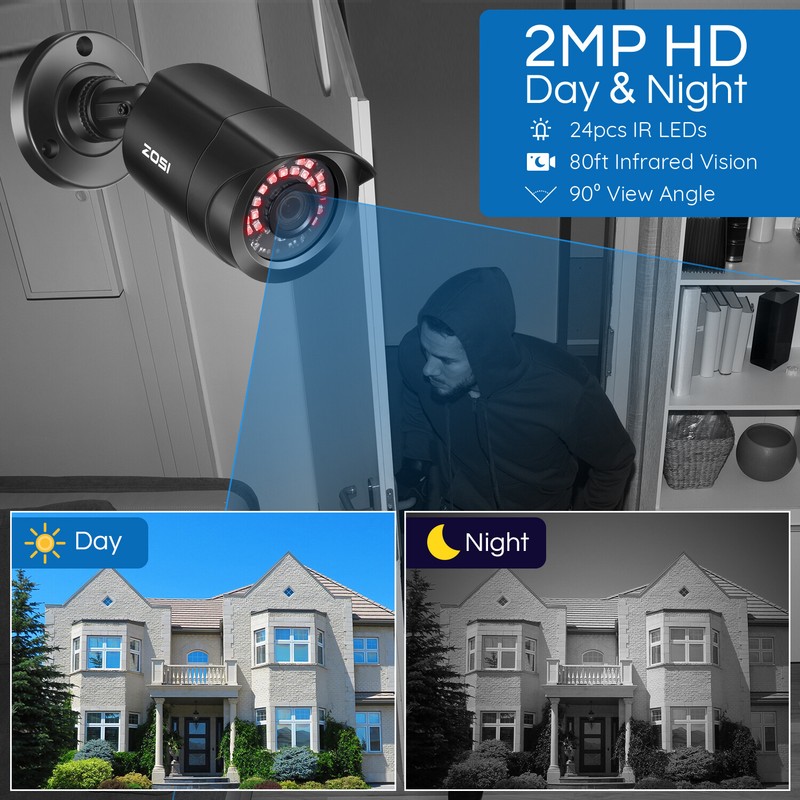 ZOSI 8CH 5MP Lite DVR 2MP 1080P CCTV Security Camera System IR Night 24/7 Alerts gallery