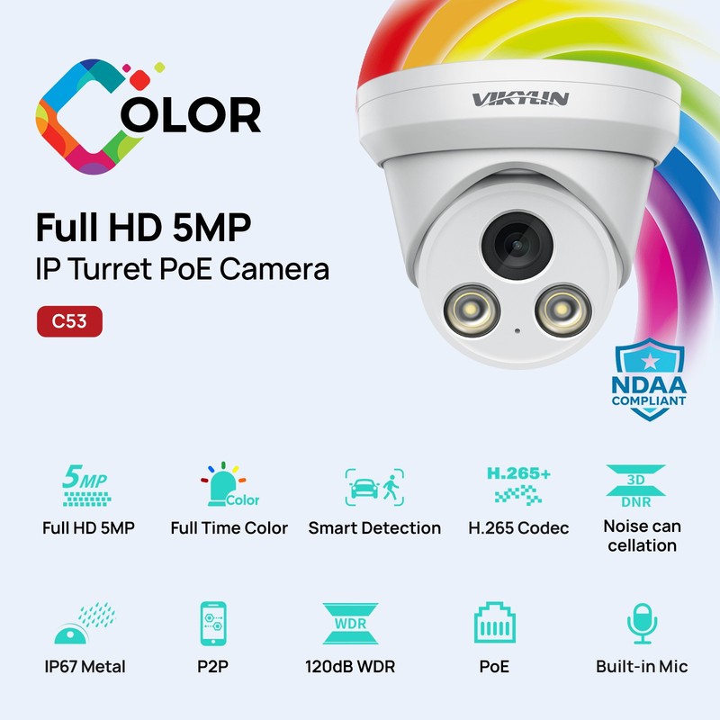 VIKYLIN 5MP FullColor Night Vision Turret IP Camera Built-in MIC Waterproof LOT gallery