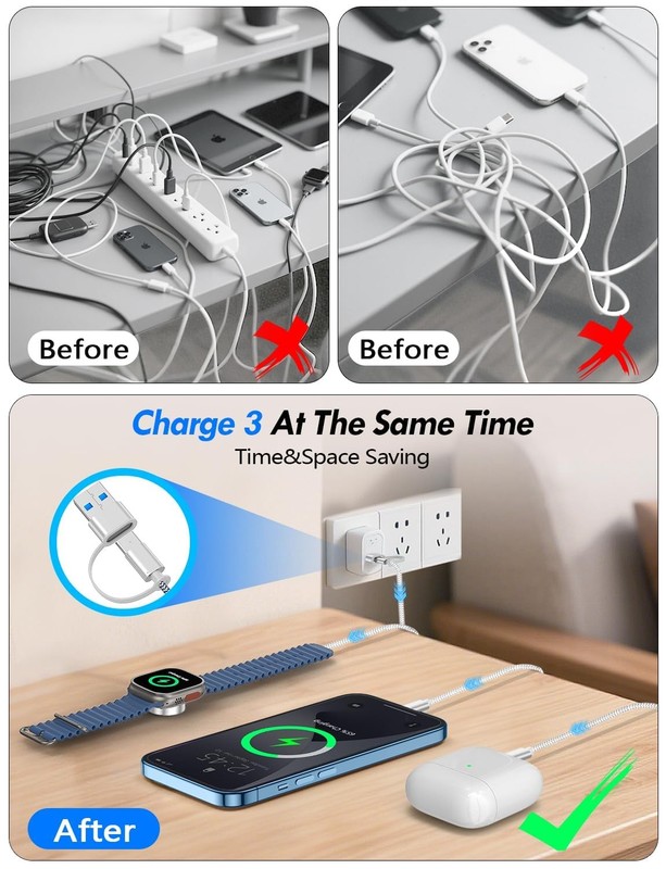 Travel Essentials for Apple Watch Charger,iPhone Charger,3 in 2 Type C/Lightn... gallery
