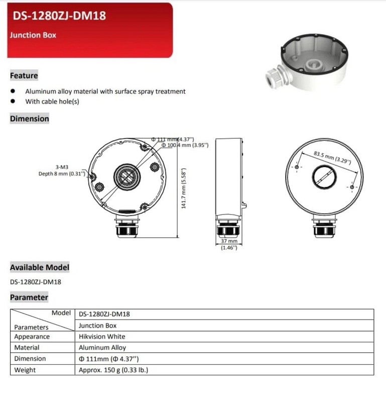 DS-1280ZJ-DM18 CB110 Conduit Base/Junction Box for Hik Compatible Dome Camera gallery