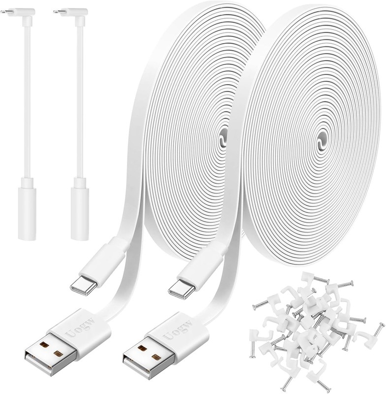 Versatile 10FT USB A to USB C Power Extension Cables for Home Security - 2 Pack gallery
