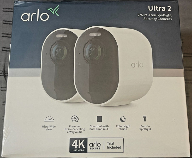 Arlo Ultra 2 Wire-Free Spotlight Security Cameras – 2 Kit, White 4K UHD